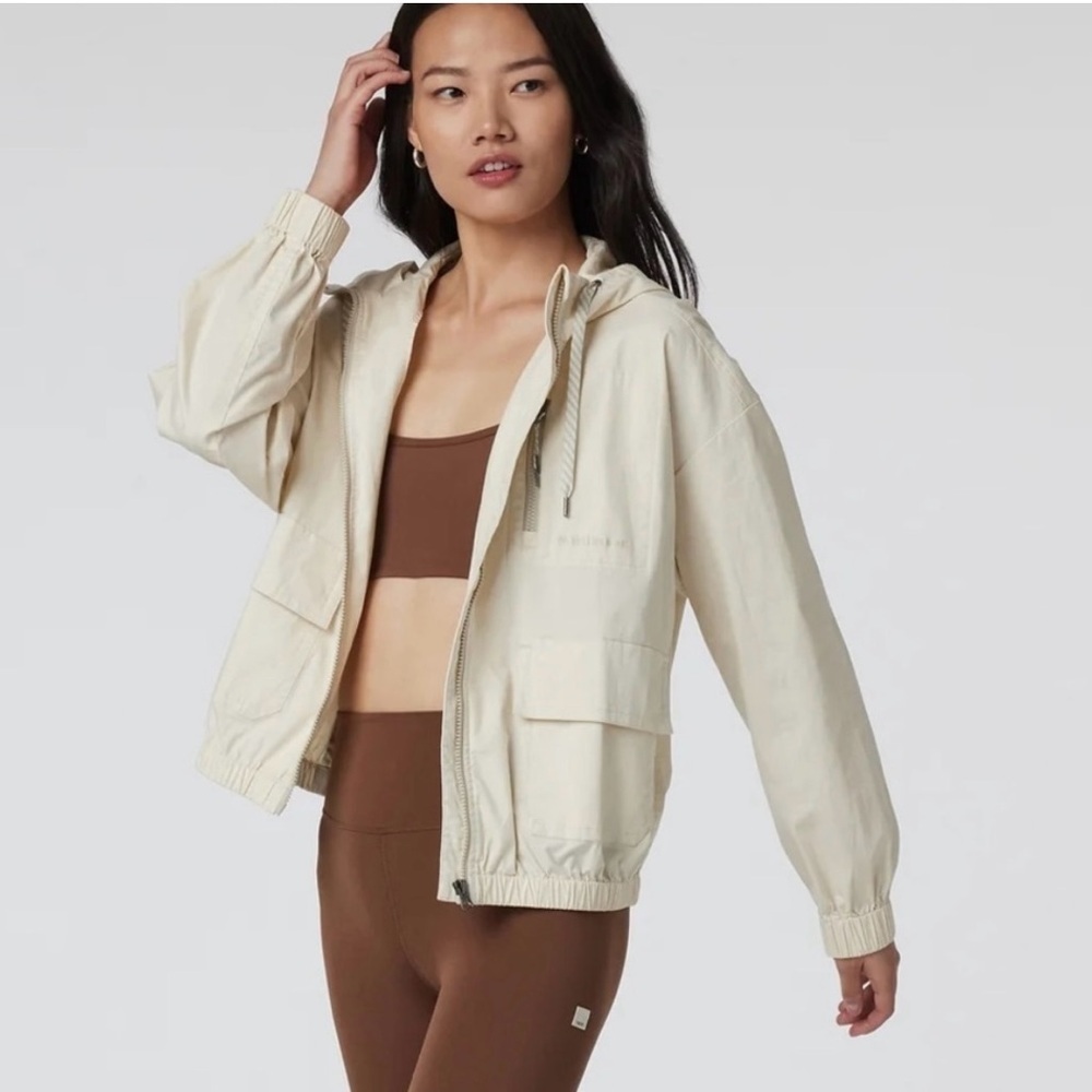 VOURI Vintage Cream Ripstop Utility Jacket with Hood Organic Cotton Cargo Pocket - Picture 2 of 14